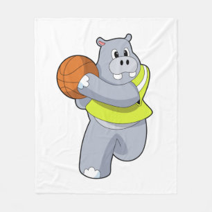 Hippo as Basketball player with Basketball.PNG Fleece Blanket