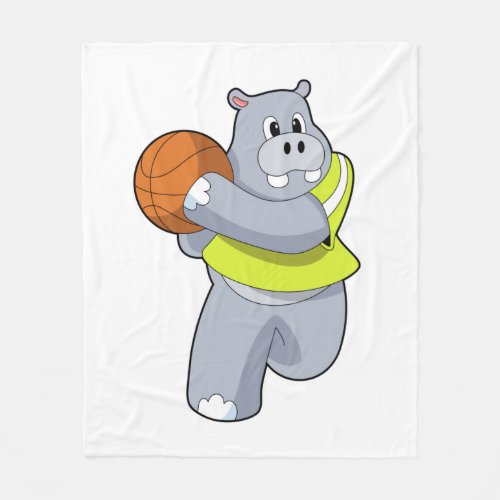 Hippo as Basketball player with BasketballPNG Fleece Blanket