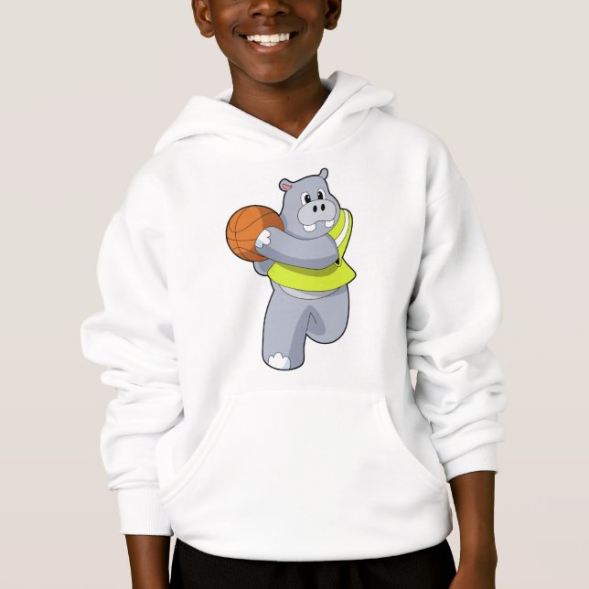 Hippo as Basketball player with Basketball.PNG Hoodie (Front)