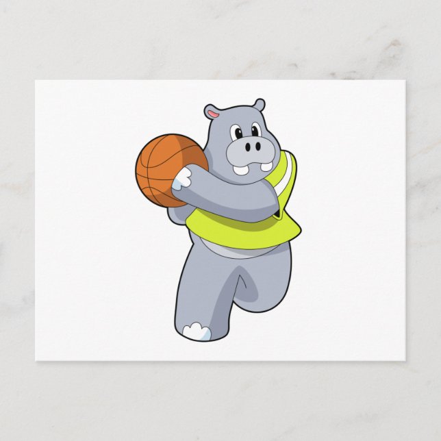 Hippo as Basketball player with Basketball.PNG Postcard (Front)