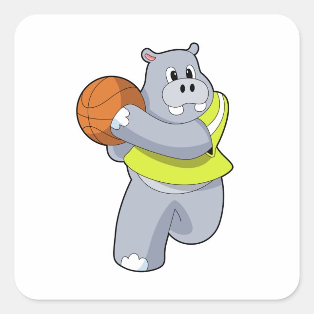 Hippo as Basketball player with Basketball.PNG Square Sticker (Front)