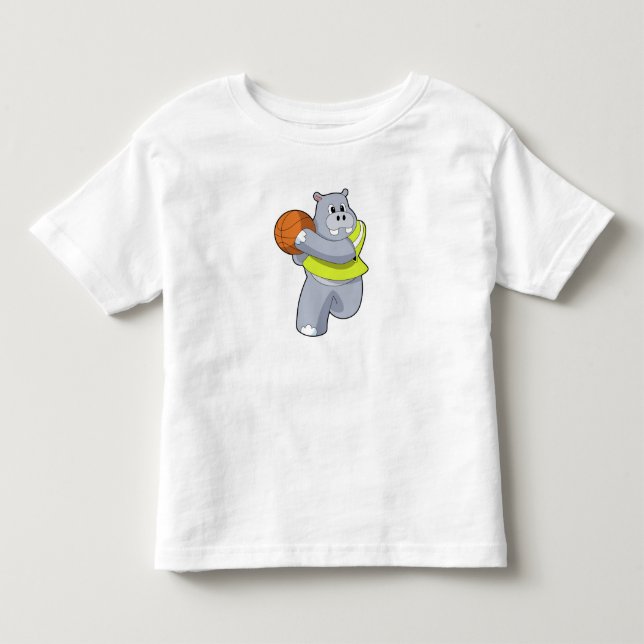 Hippo as Basketball player with Basketball.PNG Toddler T-shirt (Front)