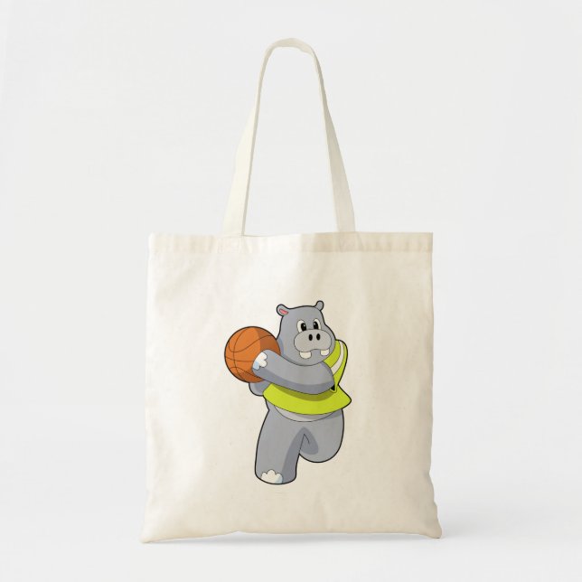 Hippo as Basketball player with Basketball.PNG Tote Bag (Front)