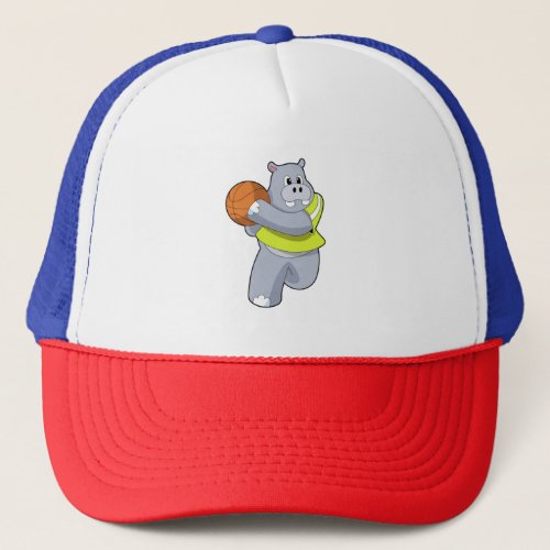 Hippo as Basketball player with BasketballPNG Trucker Hat