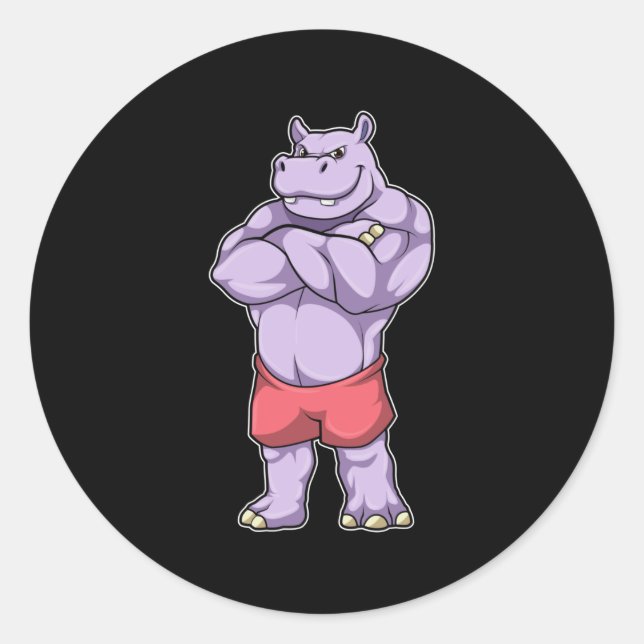 Hippo as Bodybuilder extreme Classic Round Sticker (Front)