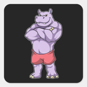 Hippo as Bodybuilder extreme Square Sticker