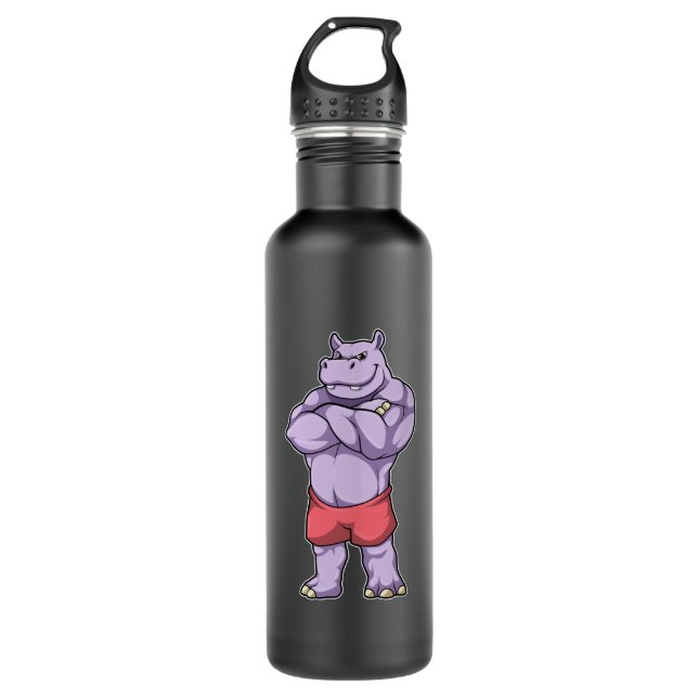 Hippo as Bodybuilder extreme Stainless Steel Water Bottle (Front)