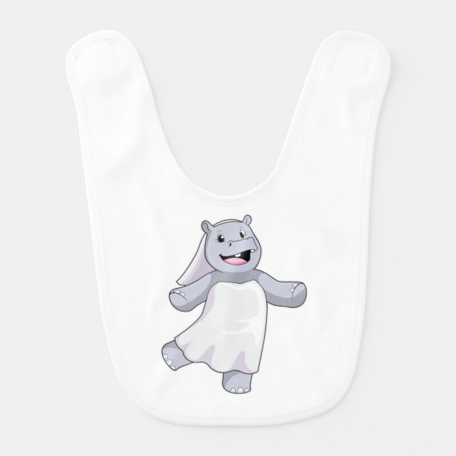 Hippo as Bride with Veil Baby Bib (Front)
