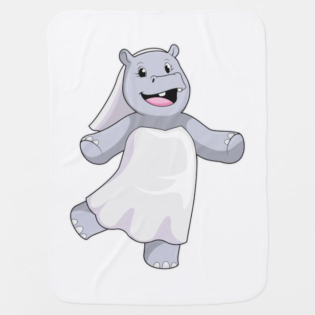 Hippo as Bride with Veil Baby Blanket (Front)