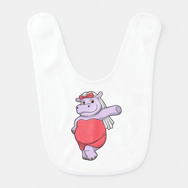 Hippo as Bride with Veil & Bow Baby Bib (Front)