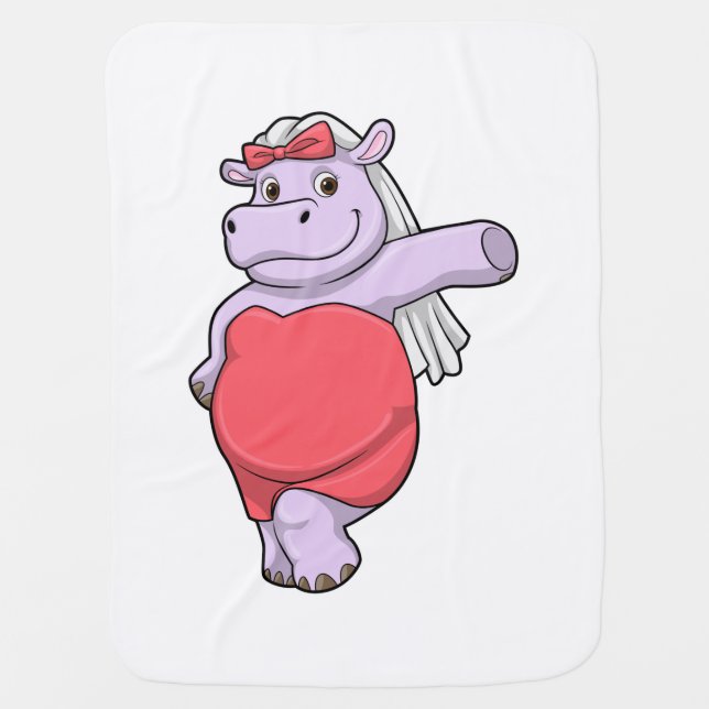 Hippo as Bride with Veil & Bow Baby Blanket (Front)