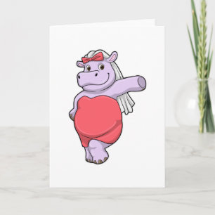 Hippo as Bride with Veil & Bow Card
