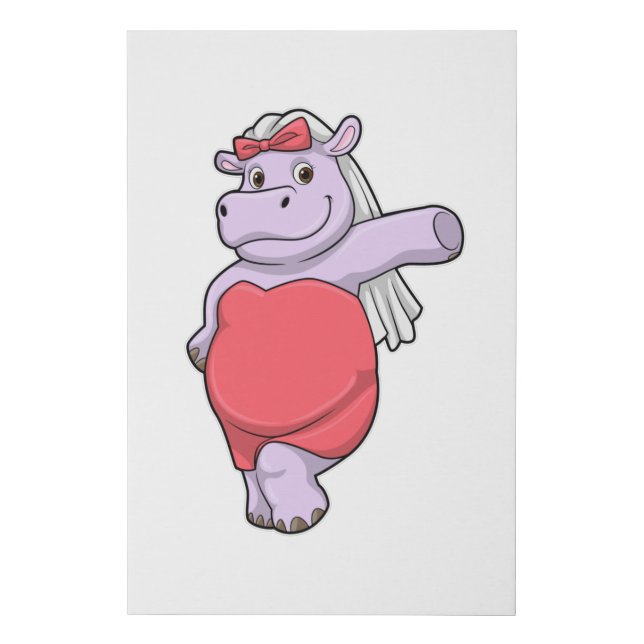 Hippo as Bride with Veil & Bow Faux Canvas Print (Front)