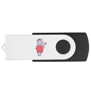 Hippo as Bride with Veil & Bow Flash Drive
