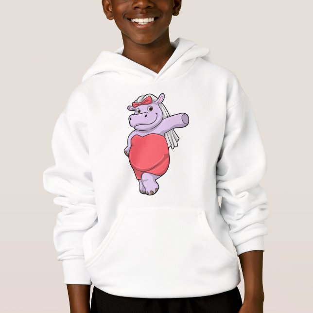 Hippo as Bride with Veil & Bow Hoodie (Front)