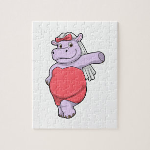 Hippo as Bride with Veil & Bow Jigsaw Puzzle