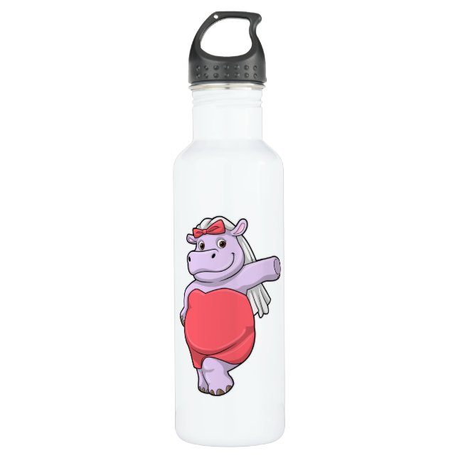 Hippo as Bride with Veil & Bow Stainless Steel Water Bottle (Front)