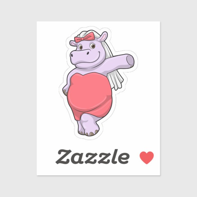 Hippo as Bride with Veil & Bow Sticker (Sheet)