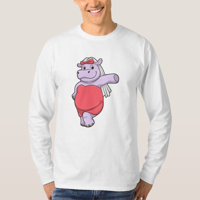 Hippo as Bride with Veil & Bow T-Shirt (Front)