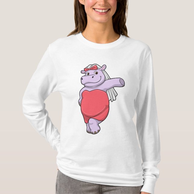 Hippo as Bride with Veil & Bow T-Shirt (Front)
