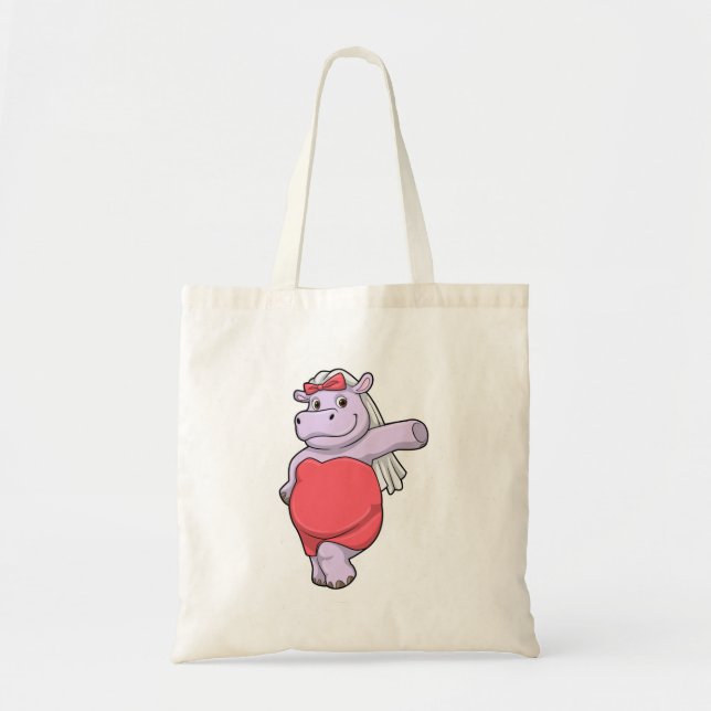 Hippo as Bride with Veil & Bow Tote Bag (Front)