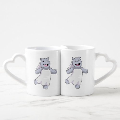 Hippo as Bride with Veil Coffee Mug Set