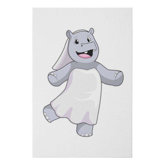 Hippo as Bride with Veil Faux Canvas Print (Front)