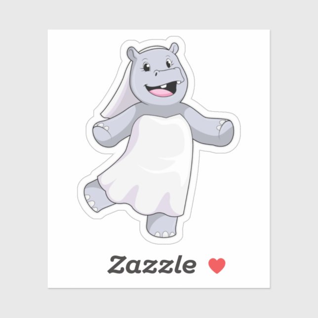 Hippo as Bride with Veil Sticker (Sheet)