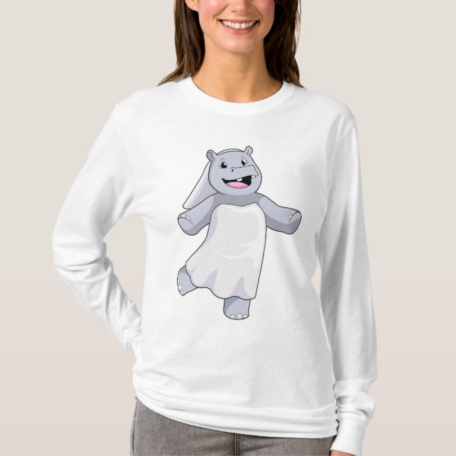 Hippo as Bride with Veil T-Shirt (Front)
