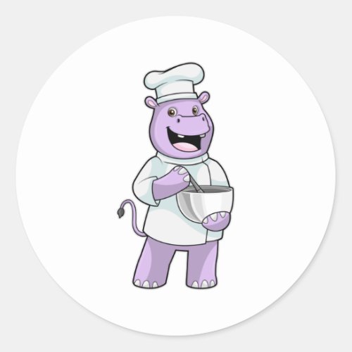 Hippo as Chef with Bowl Classic Round Sticker