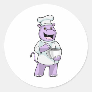 Hippo as Chef with Bowl Classic Round Sticker
