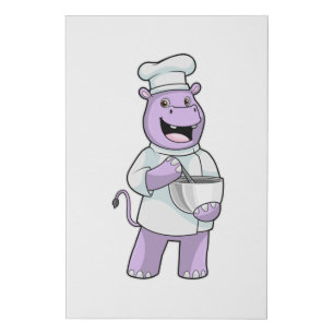 Hippo as Chef with Bowl Faux Canvas Print