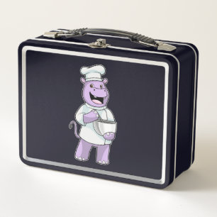 Hippo as Chef with Bowl Metal Lunch Box