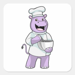 Hippo as Chef with Bowl Square Sticker