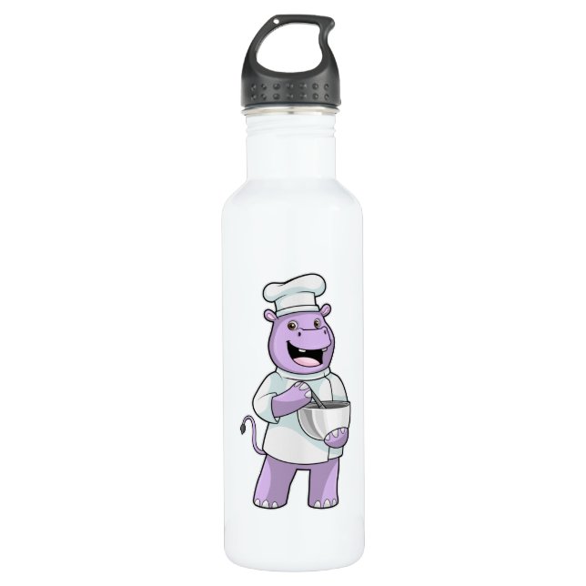 Hippo as Chef with Bowl Stainless Steel Water Bottle (Front)