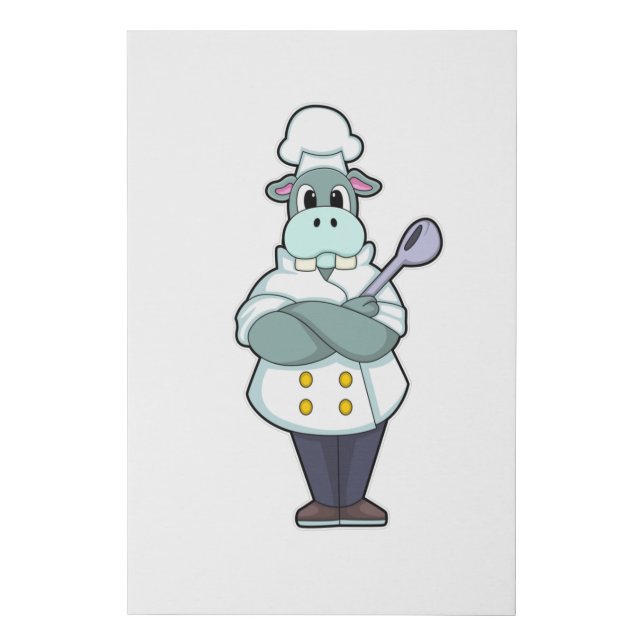 Hippo as Cook with Wooden spoon & Cooking apron Faux Canvas Print (Front)