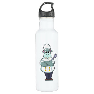 Hippo as Cook with Wooden spoon & Cooking apron Stainless Steel Water Bottle