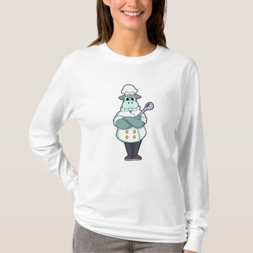 Hippo as Cook with Wooden spoon  Cooking apron T_Shirt