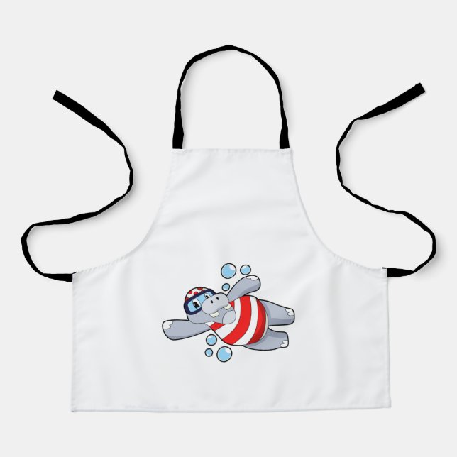 Hippo as Diver with Swimming goggles Apron (Front)