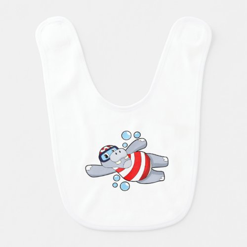 Hippo as Diver with Swimming goggles Baby Bib