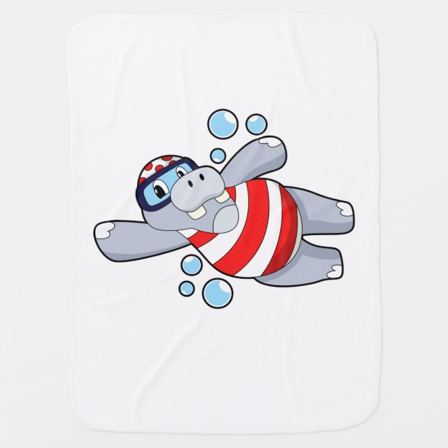 Hippo as Diver with Swimming goggles Baby Blanket (Front)