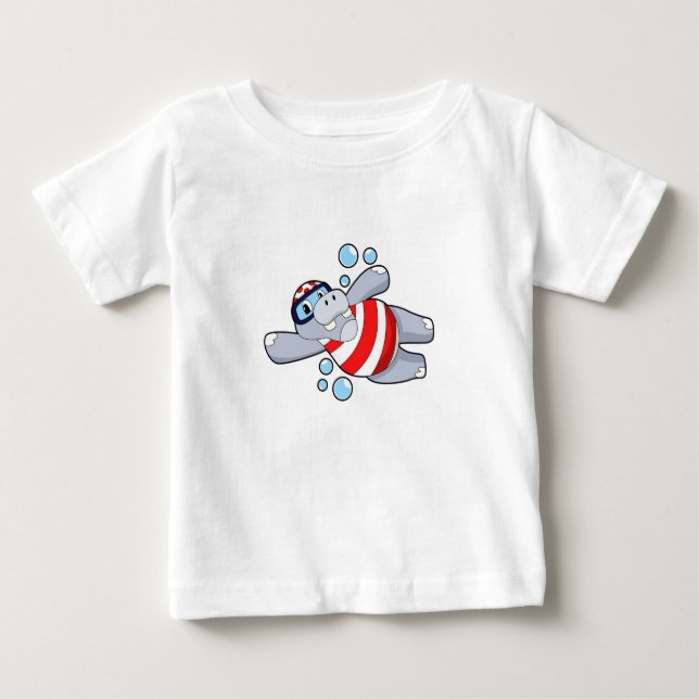Hippo as Diver with Swimming goggles Baby T-Shirt (Front)
