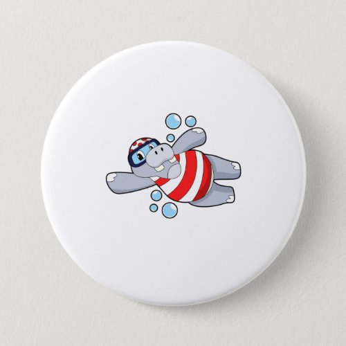 Hippo as Diver with Swimming goggles Button