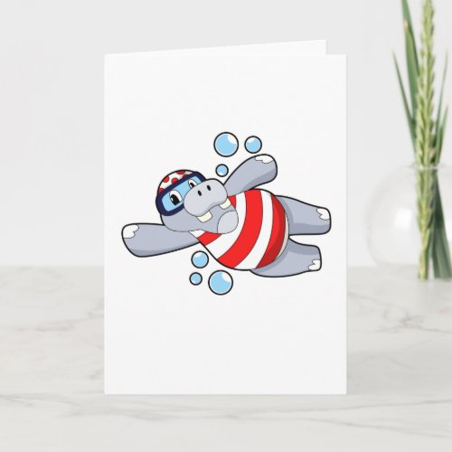 Hippo as Diver with Swimming goggles Card