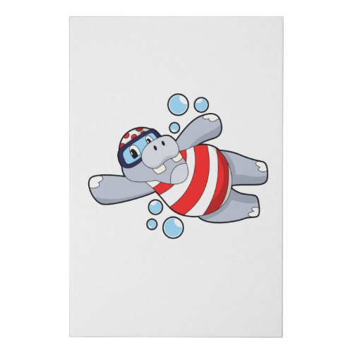 Hippo as Diver with Swimming goggles Faux Canvas Print