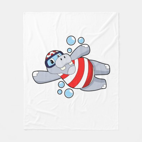 Hippo as Diver with Swimming goggles Fleece Blanket