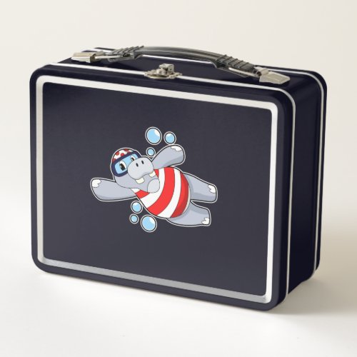 Hippo as Diver with Swimming goggles Metal Lunch Box