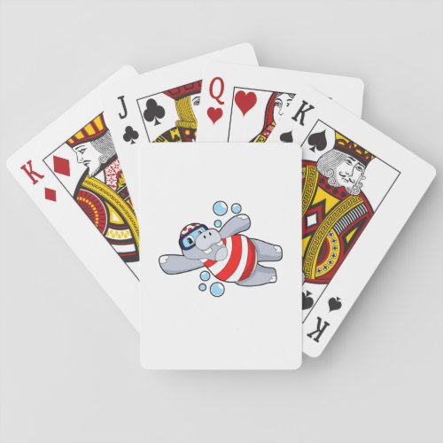 Hippo as Diver with Swimming goggles Poker Cards