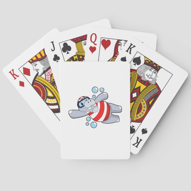 Hippo as Diver with Swimming goggles Poker Cards (Back)