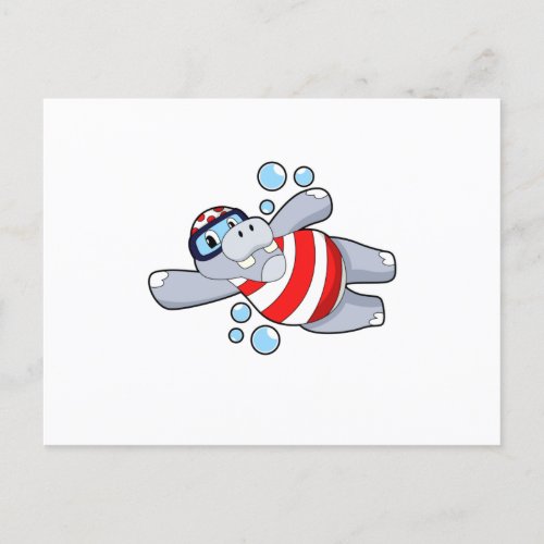 Hippo as Diver with Swimming goggles Postcard